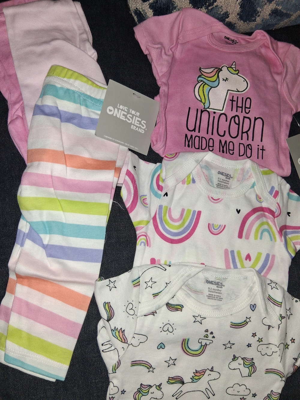 Onesies Pink Unicorn Baby Bodysuit & Rainbow Set
